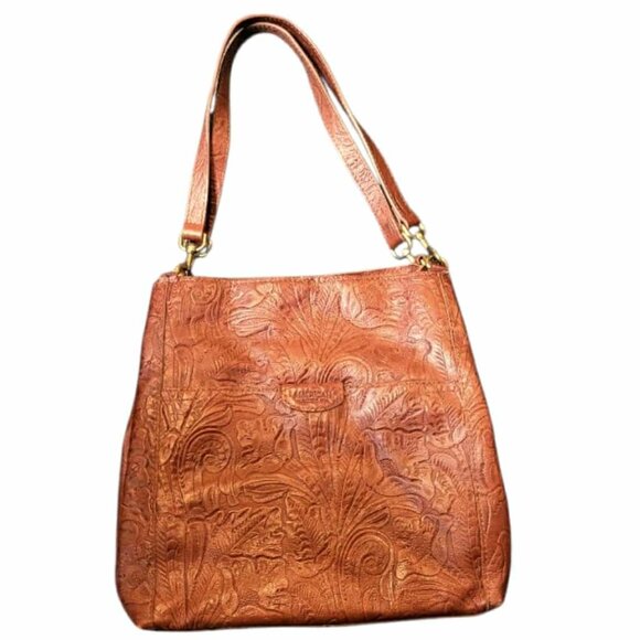 American Leather Co Embrossed Brown Shoulder Handbag - Picture 1 of 16